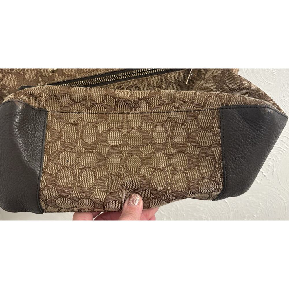 Coach Signature Jacquard Tote Bag Khaki Brown Leather Trim Gold Hardware 11x14x5 - Picture 10 of 14